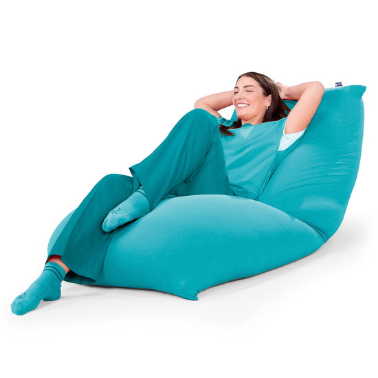 XL ラウンジャービーズクッション - むちゃのびストレッチターコイズブルー 02