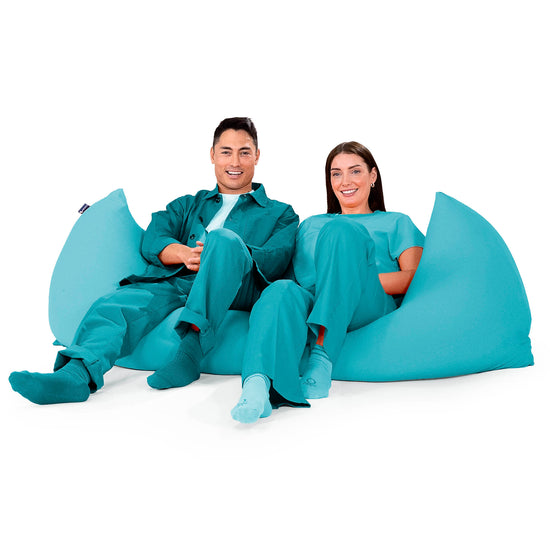 XL ラウンジャービーズクッション - むちゃのびストレッチターコイズブルー 04