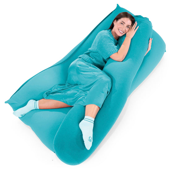 XL ラウンジャービーズクッション - むちゃのびストレッチターコイズブルー 06