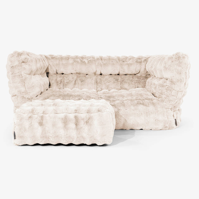 2人掛けアルバートソファビーズクッション2.0 - ポンポンファークリーム 02