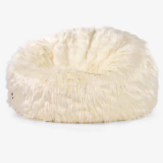 クラシックソファビーズクッション - モンゴリアンラムフェイクファー クリーム 01