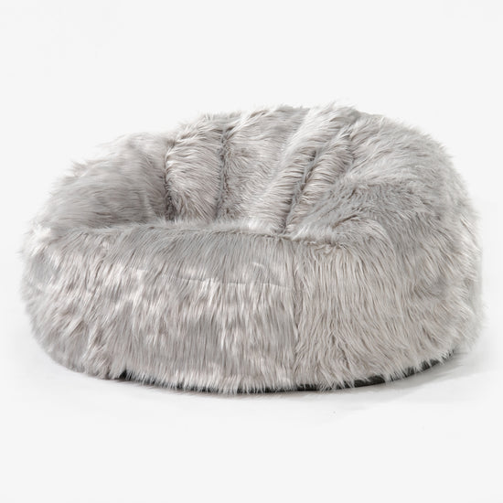 クラシックソファビーズクッション - モンゴリアンラムフェイクファー グレー 01