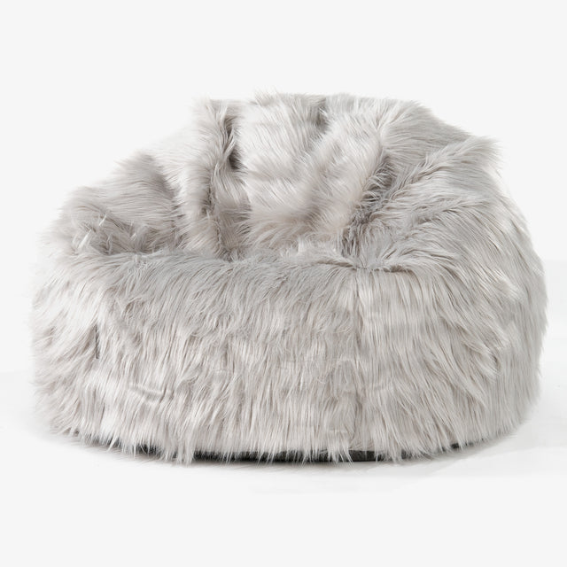 クラシックビーズクッションチェア - モンゴリアンラムフェイクファー グレー 01