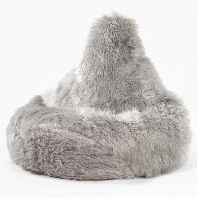 ハイバック背もたれビーズクッションチェア- モンゴリアンラムフェイクファー グレー 01