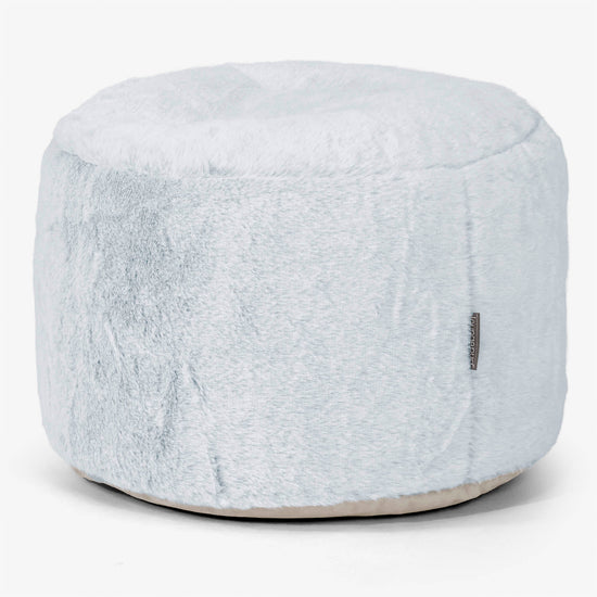 小型円形ラウンドフットスツール - フェイクラビットファーダスティブルー 01