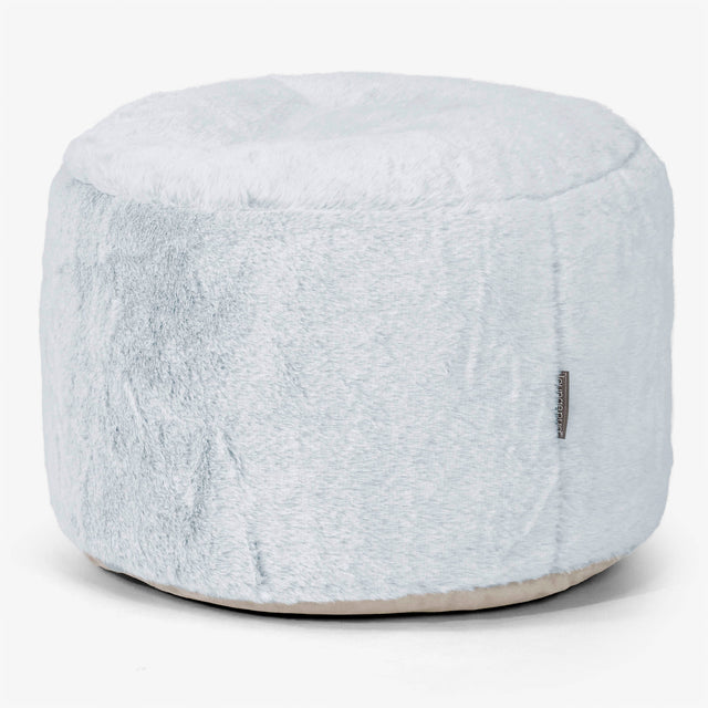 小型円形ラウンドフットスツール - フェイクラビットファーダスティブルー 01