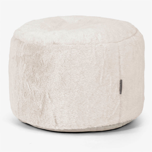 小型円形ラウンドフットスツール - フェイクラビットファーホワイト 01