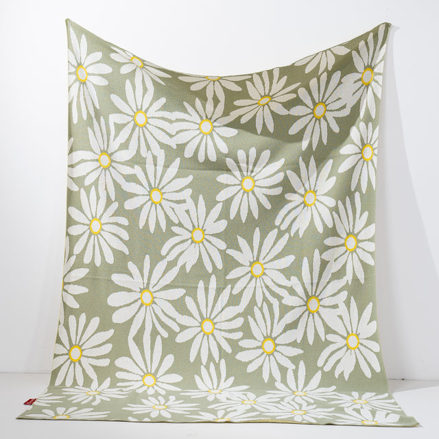 ひざ掛け/ブランケット - ニット花柄ミント 01