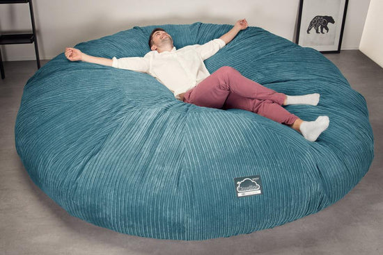 CloudSac 5000 XXXXXL 超特大タイタニックメモリーフォームビーズクッションソファ - クラシックコーデュロイターコイズブルー 05