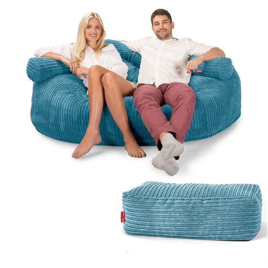 CloudSac 3000 XXL 超特大キングサイズ メモリーフォームビーズクッションソファ - クラシックコーデュロイターコイズブルー 07