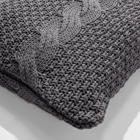 クッション 47 x 47cm - コットン100%ケーブルニットグレー 02