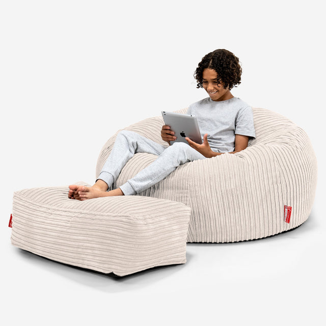 子供用ビーズクッションソファ6-14歳用 - クラシックコーデュロイアイボリー 01