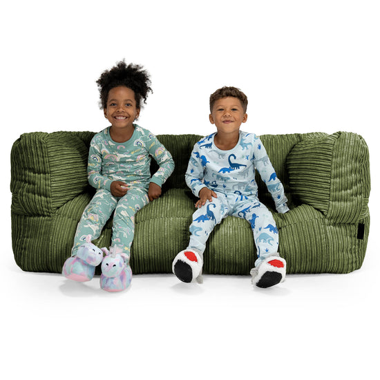 子供用特大アルバートソファビーズクッション 3-14歳用 - クラシックコーデュロイフォレストグリーン 01