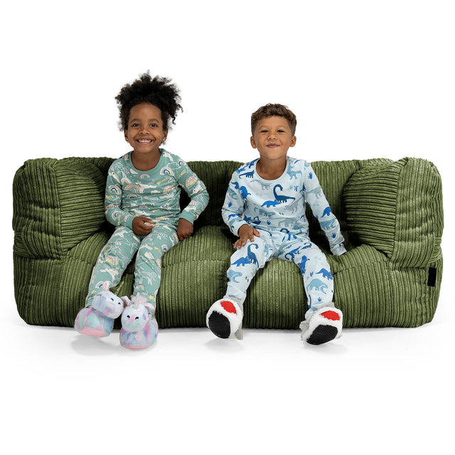 子供用特大アルバートソファビーズクッション 3-14歳用 - クラシックコーデュロイフォレストグリーン 01