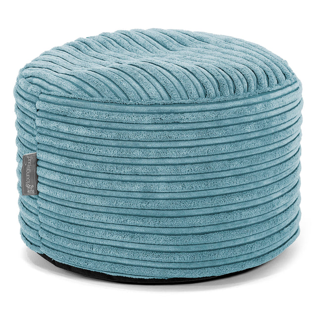 小型円形ラウンドフットスツール - クラシックコーデュロイターコイズブルー 01