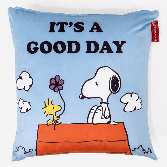 スヌーピークッションカバー 47 x 47cm - ヴィーガンレザーブラックGood Day 01