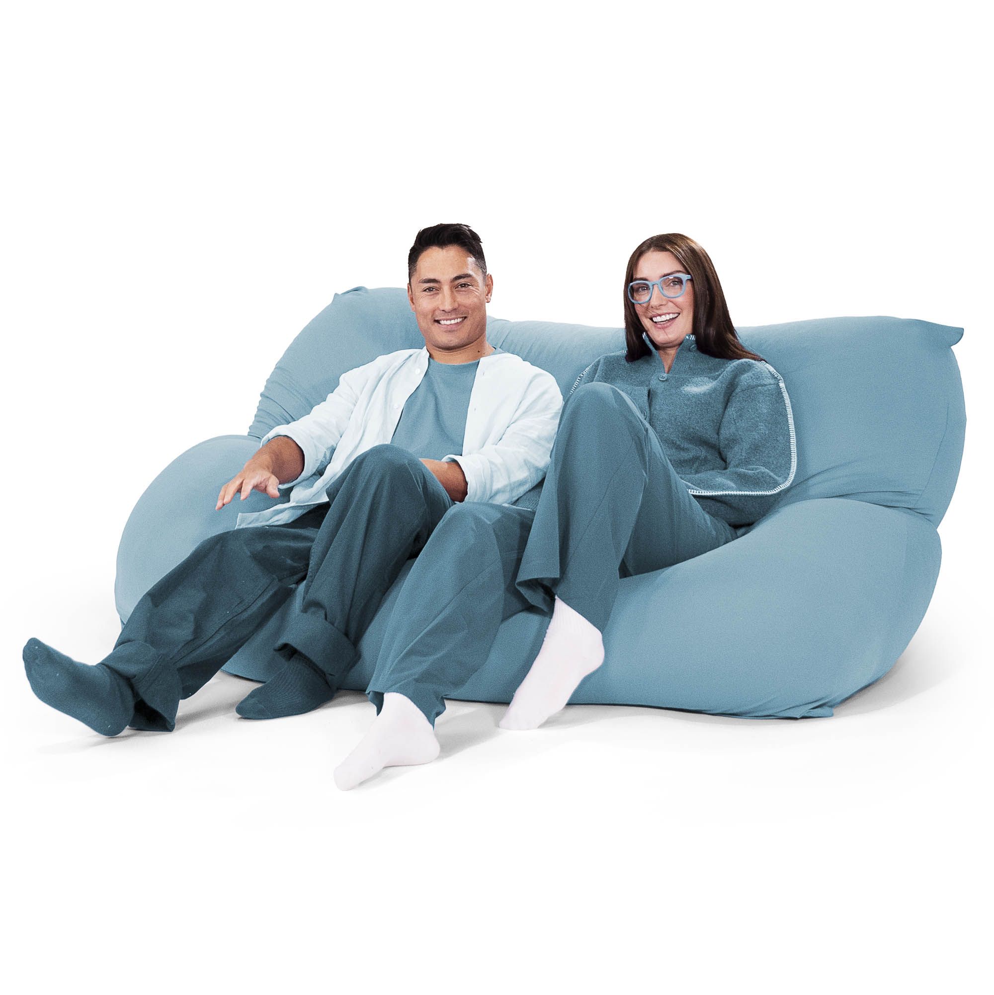 2人掛けラウンジャービーズクッション:グレー/むちゃのびストレッチ