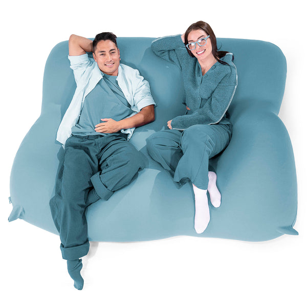 2人掛けラウンジャーソファビーズクッション - むちゃのびストレッチペールブルー Fabric Close-up Image