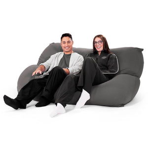 2人掛けラウンジャーソファビーズクッション - むちゃのびストレッチグレー