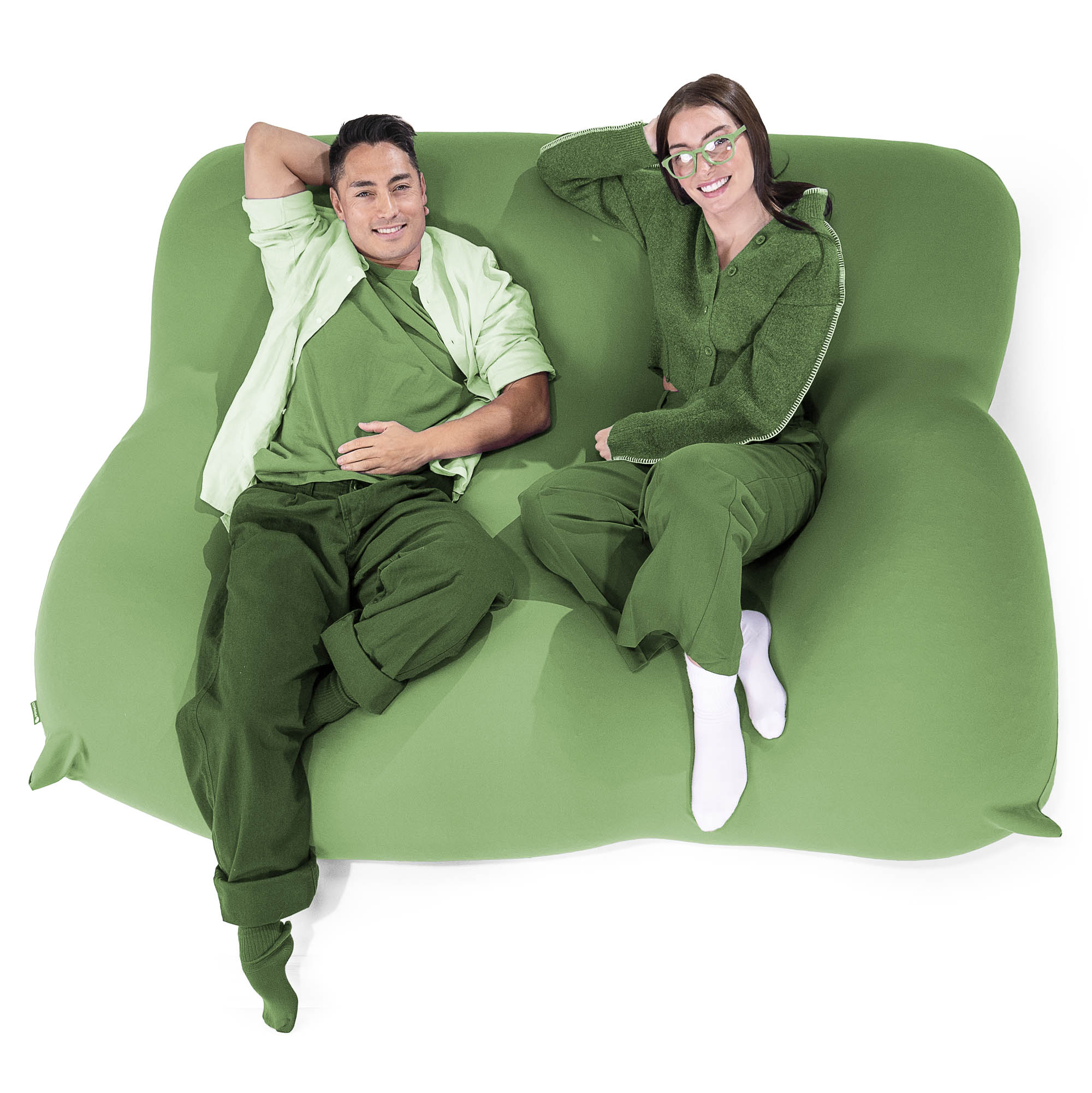 2人掛けラウンジャービーズクッション:ライム/むちゃのびストレッチ