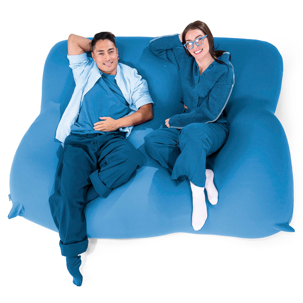 【美品】loungepug ビーズクッション　2人掛け 2人掛けラウンジャービーズクッション:ブルー/むちゃのび