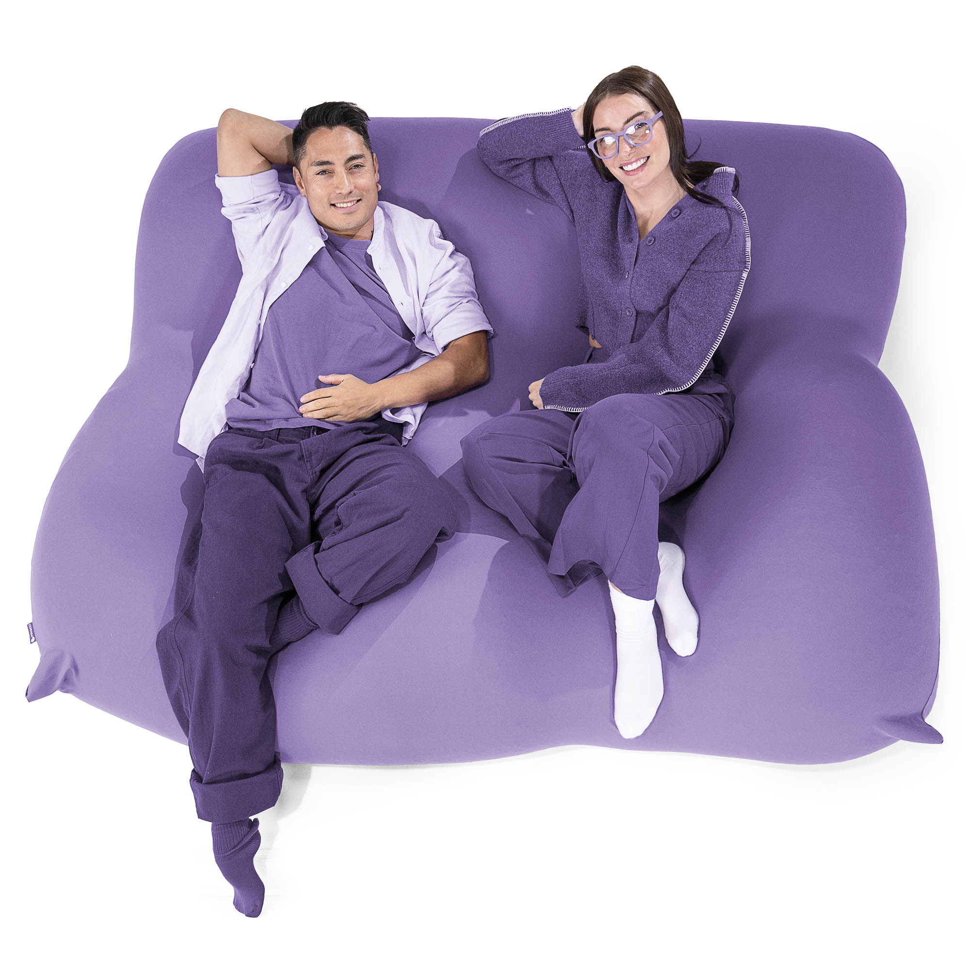 2人掛けラウンジャービーズクッション:パープル/むちゃのびストレッチ