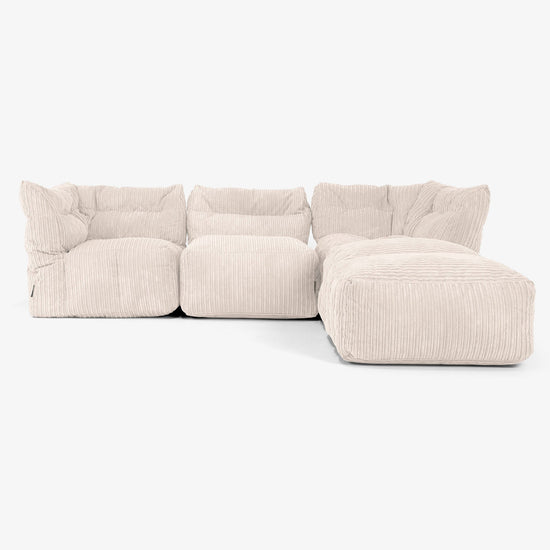 3人掛けモジュール両端ひじ掛け付きカウチソファセット - クラシックコーデュロイアイボリー 01