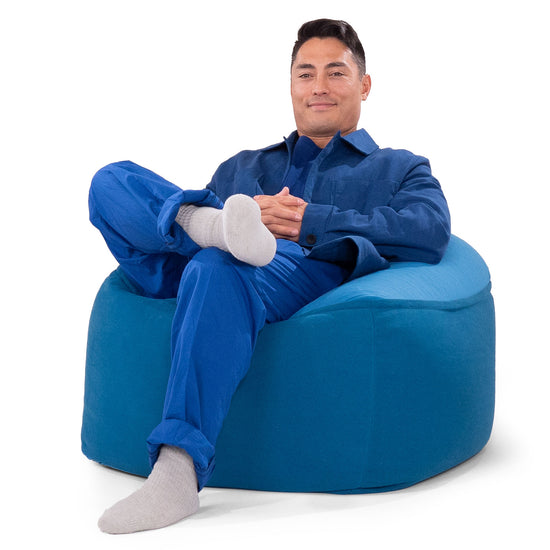 プーフビーズクッションチェア - むちゃのびストレッチブルー 02