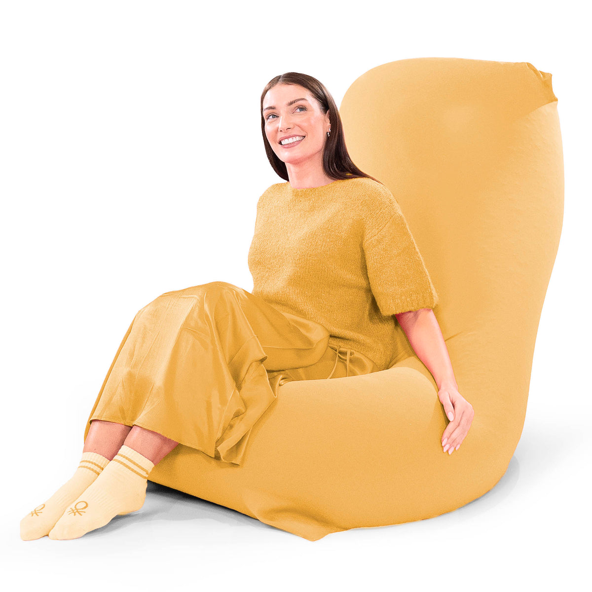 XL ラウンジャービーズクッション:イエロー/むちゃのびストレッチ