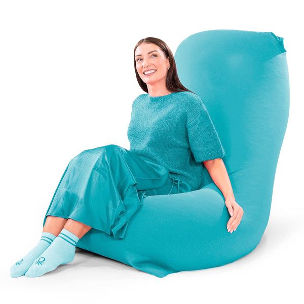 XL ラウンジャービーズクッション - むちゃのびストレッチターコイズブルー 05