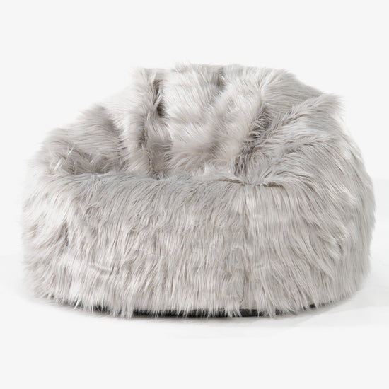 クラシックビーズクッションチェア - モンゴリアンラムフェイクファー グレー 01