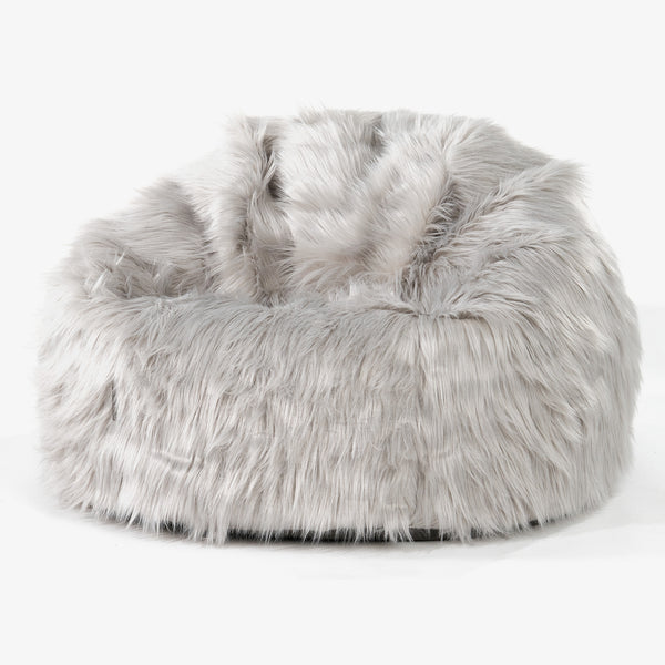 クラシックビーズクッションチェア - モンゴリアンラムフェイクファー グレー 01