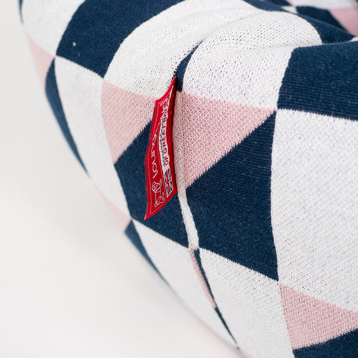 クラシックビーズクッションチェア - ニット幾何学柄ブルー 03