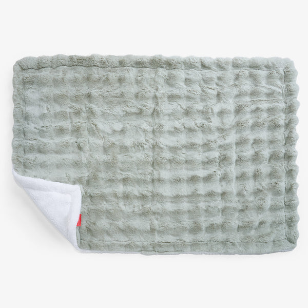 ボアひざ掛け/ブランケット - ポンポンファーセージグリーン