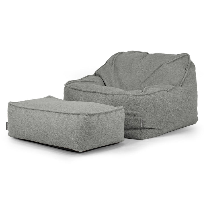 lounge pug のんびりビーズクッションチェア グレイ LoungePug のんびりビーズチェア-ふわもこテディブークレグレー