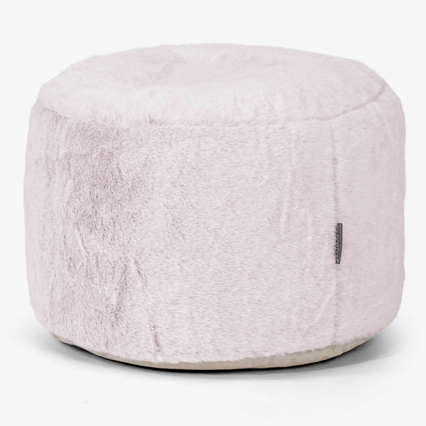 小型円形ラウンドフットスツール - フェイクラビットファーダスティピンク 01