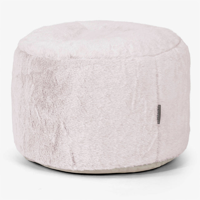 小型円形ラウンドフットスツール - フェイクラビットファーダスティピンク 01