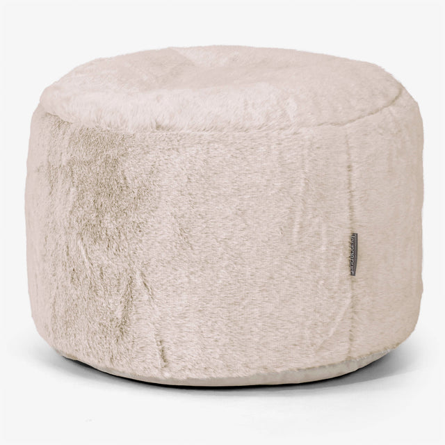 小型円形ラウンドフットスツール - フェイクラビットファーゴールデンブラウン 01