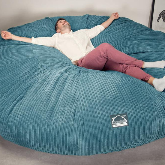 CloudSac 5000 XXXXXL 超特大タイタニックメモリーフォームビーズクッションソファ - クラシックコーデュロイターコイズブルー 05