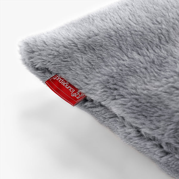 筒型ボルスタークッションカバー 20 x 55cm - テディフェイクファーダークグレー Fabric Close-up Image