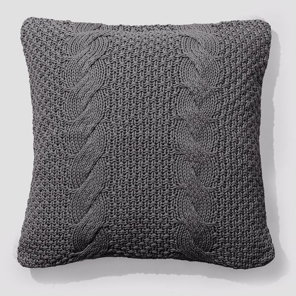 クッション 47 x 47cm - コットン100％ケーブルニットグレー 01