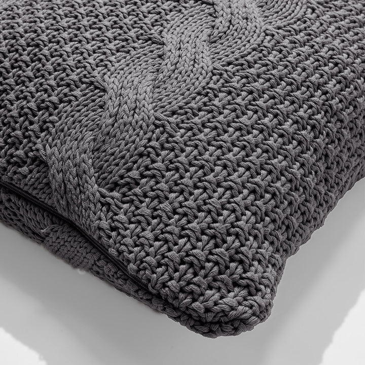 クッション 47 x 47cm - コットン100％ケーブルニットグレー 02