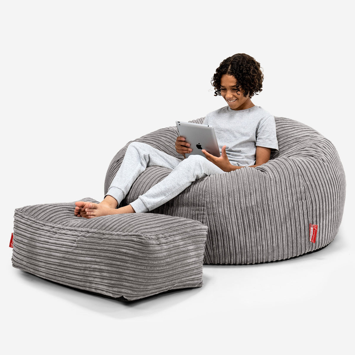 LoungePug子供用ビーズクッションソファ-クラシックコーデュロイグラファイトグレー– Lounge Pug Japan