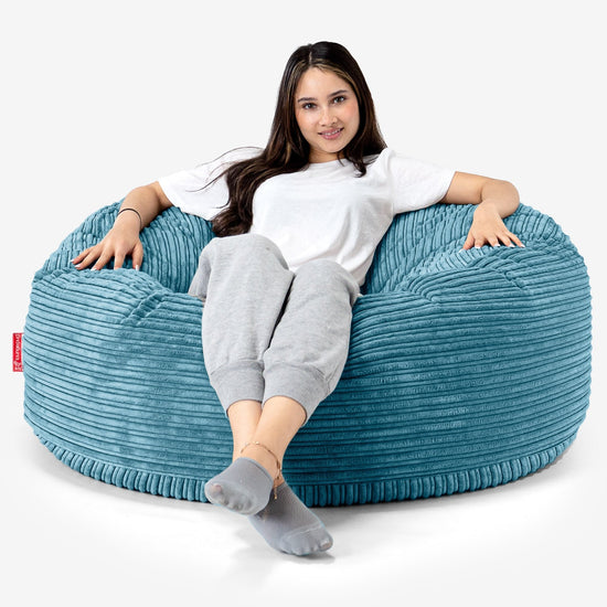 マンモスビーズクッションソファ - クラシックコーデュロイターコイズブルー 01