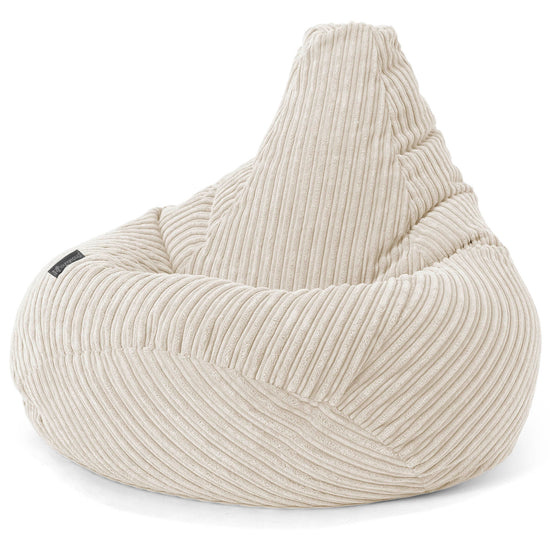 ハイバック背もたれビーズクッションチェア - クラシックコーデュロイクリーム 02