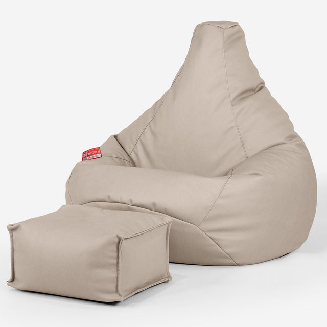 ハイバック背もたれビーズクッションチェア - ヴィーガンレザーアイボリー 01