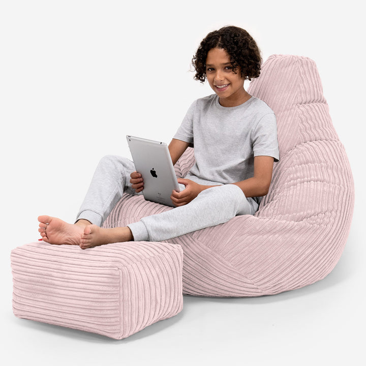 子供用ゲーミングチェアビーズクッション6-14歳用 - クラシックコーデュロイブラッシュピンク 01