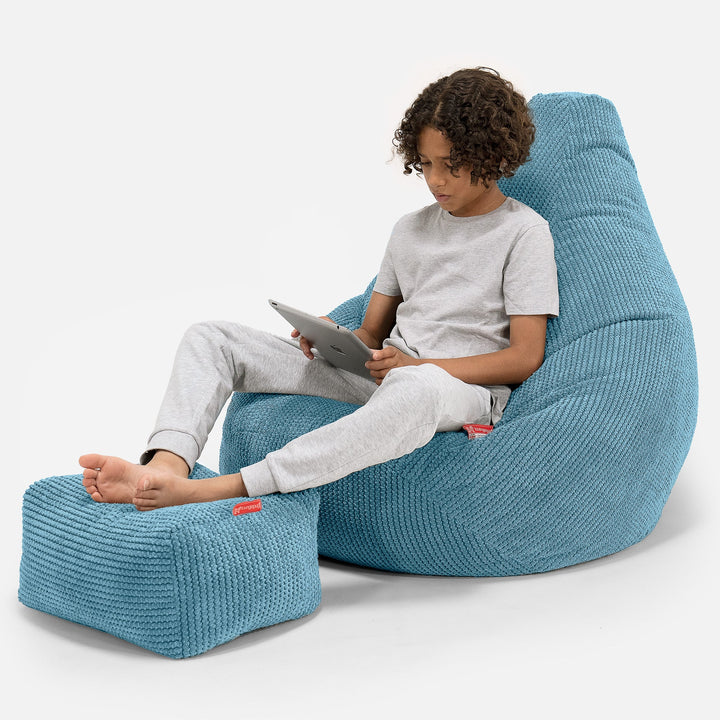 子供用ゲーミングチェアビーズクッション6-14歳用 - ポンポンターコイズブルー 01