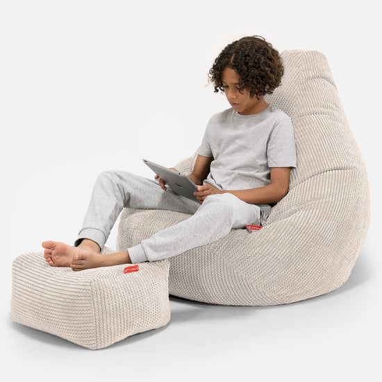 子供用ゲーミングチェアビーズクッション6-14歳用 - ポンポンアイボリー 01