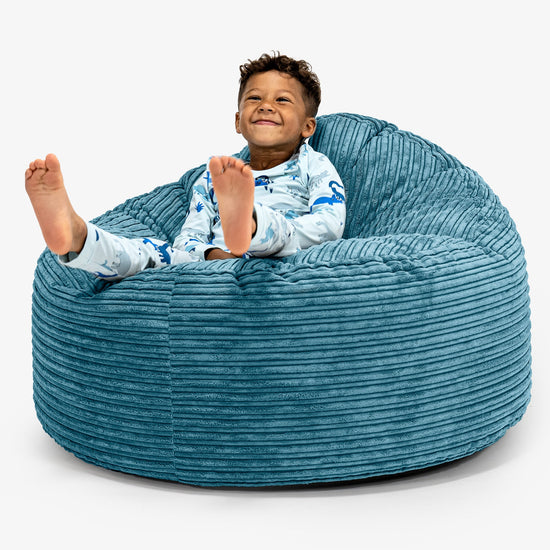 子供用特大ごろ寝ビーズクッション 3-8歳用 - クラシックコーデュロイターコイズブルー 01